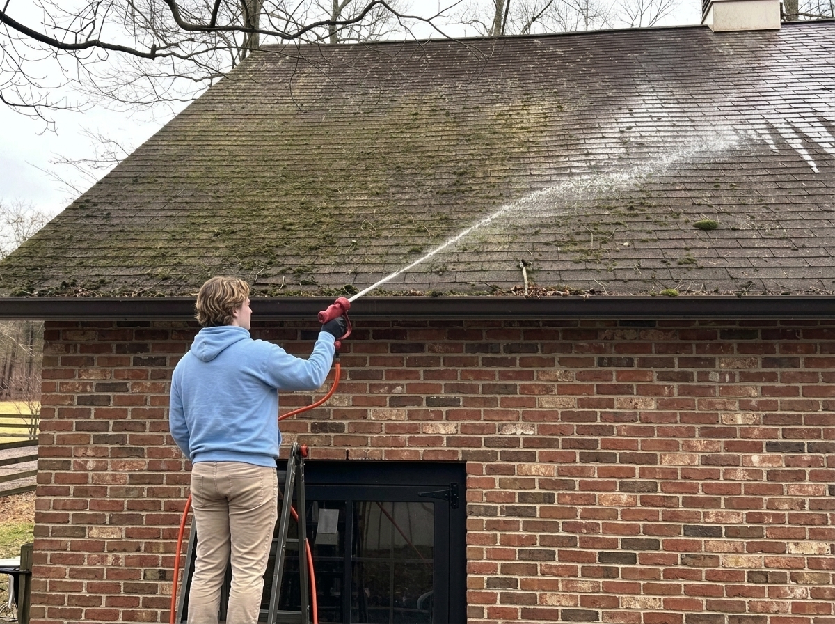 Roof soft washing treatment